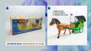 Mainan Kuda Delman Alat Transportasi Tradisional Musik & Lampu Mainan Delman Baterai Bisa Berjalan