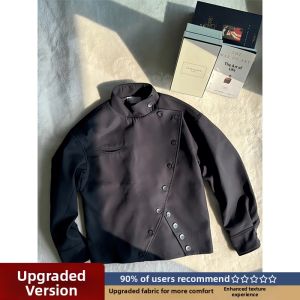 LIUBU | Black Multi-shaped Arc Leaf Design High-end American Mandarin Collar Mens Jacket
