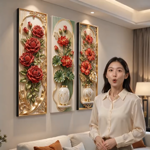 Modern Luxury Romantic Aesthetic Wall Decoration 4Pcs Rose Floral Art Print Free Double Sided Tape for Living Room Bedroom Condo Home Wall Decora