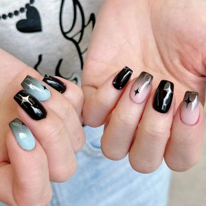 Fall and Winter New Arrival Ins Style Elegant Elegance Black Gradient White Wearable Handmade Custom Manicure Detachable