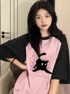 Pink Short Sleeve Cotton T-Shirt Loose Fit Youthful Style for Teenage Girls And Older Children Summer Fashion Casual Wear