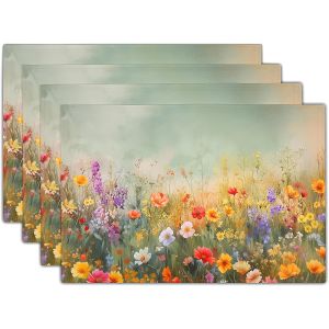 VIKAMA 4PC Wildflower Countryside Table Mat Anti scald Mat Decoration Restaurant Decoration Fresh Natural Wind