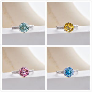 3ct VVS Hồng/Màu Đen Moissanite Nhẫn Nữ 9mm S925 Bạc Cổ Điển Cưới Đính Hôn Quà Kỷ Niệm Mỹ Trang Sức