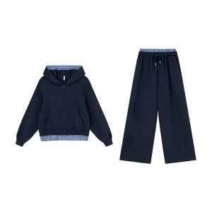 NIHAOKANONG | Bộ 2 Món Áo Hoodie Nỉ Bông Có Mũ và Quần Sweatpants Họa Tiết Thu