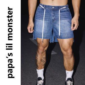Papas lil monster | Quần Short Jean Thiết Kế Cắt Xẻ American Retro