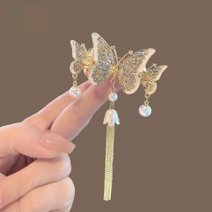 Elegant Butterfly Tassel Hair Clip for Women Half up Half down Hair Accessory Sweet Back of Head Hair Card Traditional Chinese Style