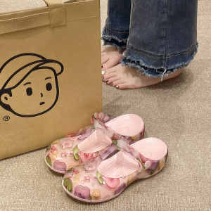 Womens Summer Outdoor Wear Holes Shoes Anti-Slip Breathable Jelly Beach Shoes Thick Bottom Head Cover Sandals Fashionable