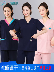 เสื้อคลุมกันเชื้อราแห้งเร็วแขนสั้นยางยืดชิ้นเดียวสำหรับผู้ช่วยผู้เชี่ยวชาญด้านการดูแลฟันและพยาบาลในห้องผ่าตัด