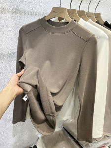 Stylish Single-Sided De Thickened Sanded Fabric Thin Velvet Warm Long Sleeve T-shirt Female Silm Winter Easiest for Match Half Turtleneck Bottoming Shirt