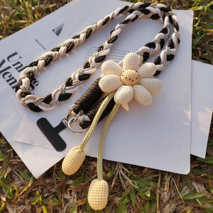 Convenient Long Woven Floral Mobile Phone Strap Womens Crossbody Universal Phone Case with Clip Anti-Loss Digital Accessories