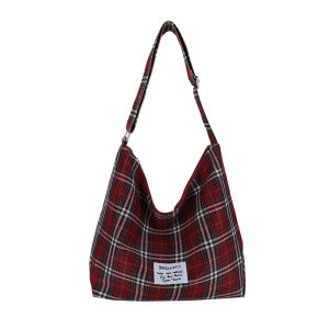 กระเป๋าสะพายข้างผ้าลายสก็อตความจุขนาดใหญ่สำหรับผู้หญิง กระเป๋าเดินทางแบบสะพายไหล่ข้างเดียว กระเป๋าถือผ้า กระเป๋าถือแบบยูนิเซ็กซ์สำหรับเดินทางและเรียนหนังสือ