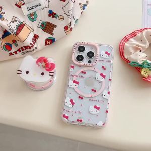 Sanrio | Ốp Điện Thoại Từ Tính Hello Kitty Cherry Hoạt Hình Cho iPhone 17/16/15/14 Pro Max 13/12/11 Chống Sốc Chất Liệu TPU Kèm Dây Đeo