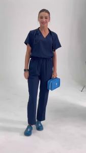 Blue V-neck Hospital Work Uniforms Short Sleeves Uniformes Medicos for Men TOOTH Clinical Top and Pants Scrub Clothes S23