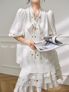 PlumJan | French Elegant Summer Clothes Set White Shell