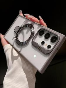 Magnetic Transparent Double Bracket for Samsung Galaxy Y24ultra Phone Case S24 Cut Out Lens Bracket S23ultra Classy Men and Women S24 + Ultra-Thin All-Inclusive Drop-Resistant S22 + Phone Case