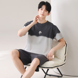 miiow | Mens Summer Lightweight Short Sleeve Sleepwear Set Loose Fit Pure Cotton Home Clothes Catman Casual Printed Round Neck T-Shirt