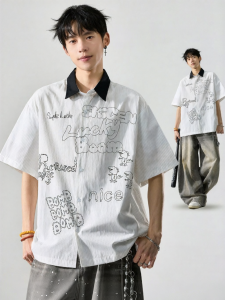 SZON | Cartoon Printed Design Casual Short Sleeve Shirt