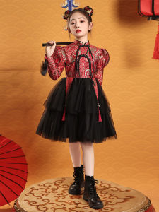 Puffy Tulle Childrens Cheongsam Dress Fashion Show New Year Visit Clothes Autumn Winter Polyester Fiber Ethnic Childrens Clothing