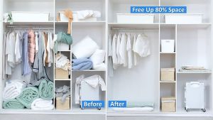 ODOROKU x Taili Vacuum Compression Bag No Need Pump Reusable Large Vacuum Storage Bag Travel Clothes Foldable Organizer Travel Clothes Storage Bag Space Saving Double Zipper Seal Household Storage Bag Seal Bags Air Tight Valve