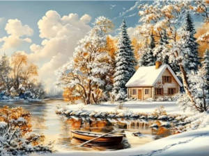 Huacan Winter Landscape Diamond Painting Forest River Mosaic Art 5D Full Rhinestone Pictures Set Embroidery Craft Kit