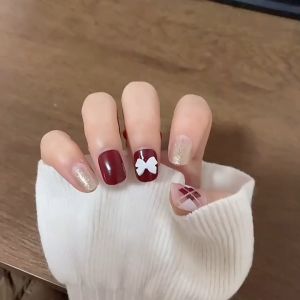【With Glue】【Ribbon】24pcs/set Hand Nails Patch Ribbon Fashion Manicure Nail Art Design