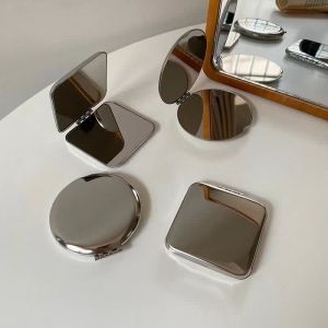 Foldable Double-Sided Small Mirror for Female ins Handheld Simplicity Metal Cosmetic Mirror Portable Flip-Top Makeup Mirror for Girls Dormitory