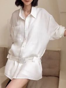 QINGNAER | Design Unique American Style Hot Girl Slim Waist Shirt White