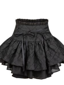 กระโปรงทรงเอเอวสูงปunks ทรงเข็มขัดผีเสื้อสำหรับเด็กผู้หญิง กระโปรงสั้นทรงหัวใจทรงหัวใจ ฤดูร้อน กระโปรงสั้นพองพิเศษ กระโปรงสั้นสีพื้น