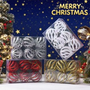 6Pcs Glitter Gold Powder Hollow Christmas Ball Decoration Xmas Tree Hanging Pendant Home Party Arrangement New Year Gift Navidad