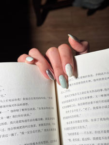 Spring Summer New Handmade Wearable Nail Tips Short Magic Mirror Powder Mint Green Nail Art Stickers Pure  Style