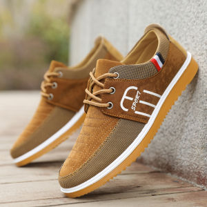 Mens Casual Canvas Shoes Breathable Soft Cow Tendon Bottom Driving Work Anti-Odor Low Cut Slip-On round Toe Flat Heel