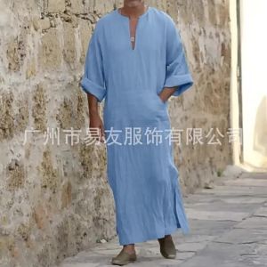Muslim Southeast Asia   Dubai New Mens Clothing Loose Lapel Placket Long Sleeve Robe   Ethnic Style Middle East Robe