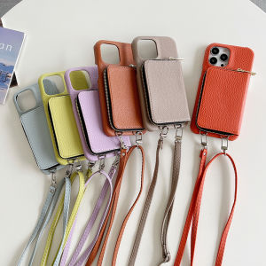 เคสสำหรับ Iphone 15 Pro Max 14 PlusIphone 11 12 Pro 13 Mini XR XS Max 8 7 Plus เคสมีซิปหนังมัลติฟังก์ชั่นกระเป๋าสตางค์ใส่บัตรกระเป๋าโทรศัพท์ซิลิโคนนิ่มสายคล้องแบบคาดตัวสายคล้องไหล่ที่ถอดออกได้กระเป๋าครอบ