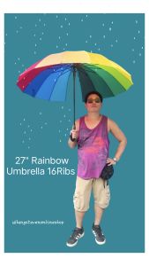 27" Rainbow Umbrella (J Handle) - 16 Ribs Colorful LGBT Pride Sun and Rain Protection Jumbo Size