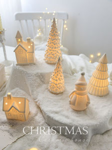 Nordic Christmas Ceramic House Decoration Glowing Snowman Mini Christmas Tree Decorations Tabletop Ornaments Nuchi N23049