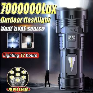 High Power LED Flashlight 18650 Led Torch USB C Rechargeable Led Flashlight with Side Light Torch Outdoor Hiking Camping Lantern