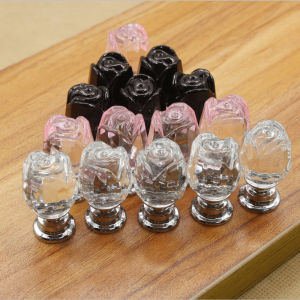 Furniture Cabinet Door Handle Drawer Glass Crystal Box Small Handle Shoe Cabinet Transparent Rose Single-hole Handle 20mm 家具柜门拉手抽屉玻璃水晶盒子小拉手 鞋柜透明玫瑰花单孔把手20mm FUNIANQI