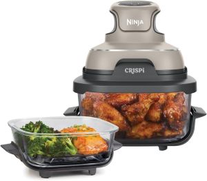 หม้อทอดไร้น้ำมัน Ninja CRISPi ถอดพกพาได้ ขนาด 3.8 ลิตร และ 1.4 ลิตร 4-in-1: ทอด คั่ว อุ่น ทอดกรอบ ประหยัดพื้นที่ ดีไซน์กะทัดรัด ภาชนะแก้วและฝาปิดแบบถอดได้ 2 ชิ้น กำลังไฟ 1700 วัตต์ (สุ่มสี นำเข้าจากยุโรป)