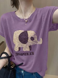 Slub Cotton Elephant Print Short Sleeve T-shirt: Your Ultimate 2024 Summer Fashion Choice