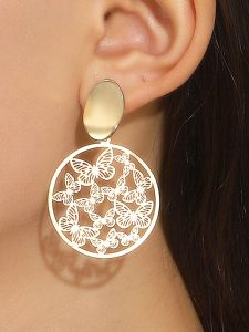 Thời Trang Bướm Hoa Hồng Vòng Tròn Tai Nhẫn Thiết Kế Cảm Giác Rỗng Khắc Bông Tai Hoa Nữ Hợp Kim Bạc Trang Sức Mạ Vàng