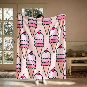 BILIBILI | Chăn Flannel Hình Kem Ốc Quế Màu Hồng Dùng Cho Ghế Sofa Văn Phòng Giường Ngủ Du Lịch Phong Cách Hiện Đại Sử Dụng Được 4 Mùa Chống Xù Lông Chất Liệu Vải San Hô Di Động