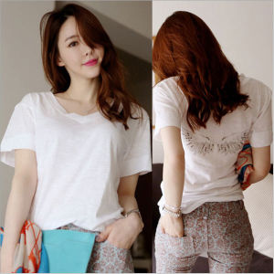 เสื้อยืดคอกลมแขนสั้นผ้าฝ้ายลายพิมพ์ลายฤดูร้อนสำหรับผู้หญิง ทรงหลวม ไซส์ใหญ่ สไตล์เกาหลี เสื้อเชิ้ตสีขาว สีดำ ทรงเข้ารูป