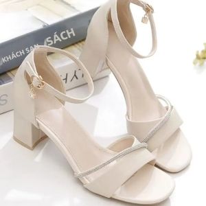 Mùa Hè Tối Giản Nữ Một Dây Quai Giày Sandal Màu Kem/Mơ Mỏng Dây Đeo Mắt Cá Chân Chunky Gót Giày Dự Tiệc Thanh Lịch Buổi Tối Giày Cao Gót