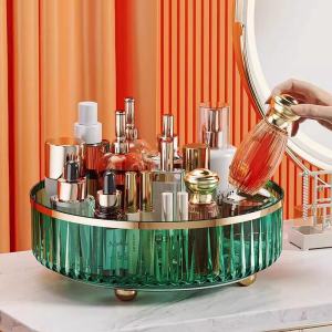Luxurious Rotating Desktop Storage Box Cosmetic Products High-End Feeling Wash Basin Skincare Organizer Basket Nordic Style Plastic round Shape