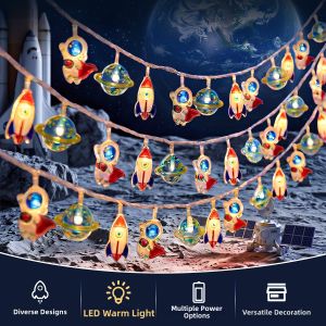 No Brand | Cartoon Astronaut Rocket LED Colorful String Lights for Decoration