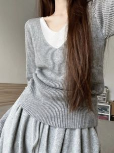 HUOLISI | Layered Style Lightweight Long Sleeve Knitted Tunic V-Neck