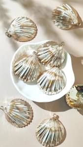10pcs/lot Golden 42x52MM Scallop Fan-Shaped Shell Acrylic Charm Pendant for DIY Jewelry Making Keychain Necklace Accessories