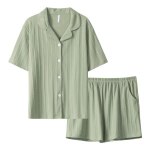 me home wear | Padded Summer Cotton Short Sleeve Solid/Striped Pyjama Set