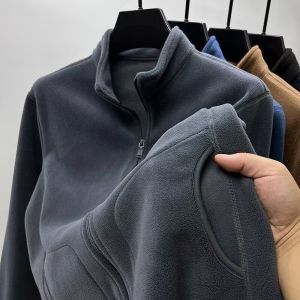 Mens Double-sided Fleece Jacket Outdoor Workwear Windproof Water-resistant Warm Casual Long Sleeve Zipper Closure Hoodie