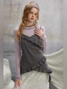 Unifree | Purple Ruffled Hem Long Sleeve T-Shirt Set Two-Piece Outfit